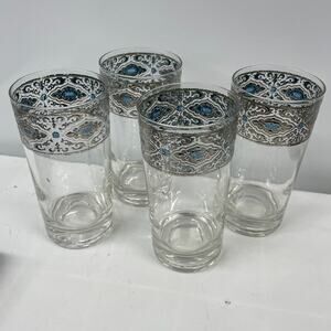 Vintage Culver Sorrento Highball Glasses Set of 4 Blue Silver MCM